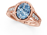 Rose gold Bezel Set Fancy Blue Oval  Diamond Milgrain Pave Engagement Ring_34