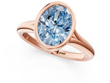 Rose gold Bezel Set Fancy Blue Oval  Solitaire Diamond Ring with Smooth Band 1