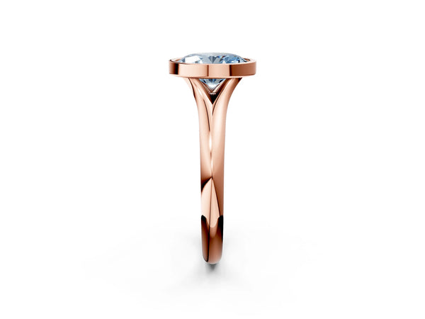 Rose Gold Oval Bezel Solitaire Engagement Ring Setting for Fancy Blue Center with Split Shoulders