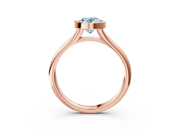 Rose Gold Oval Bezel Solitaire Engagement Ring Setting for Fancy Blue Center with Split Shoulders