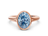 Rose gold Bezel Set Fancy Blue Oval  Solitaire Diamond Ring with Smooth Band