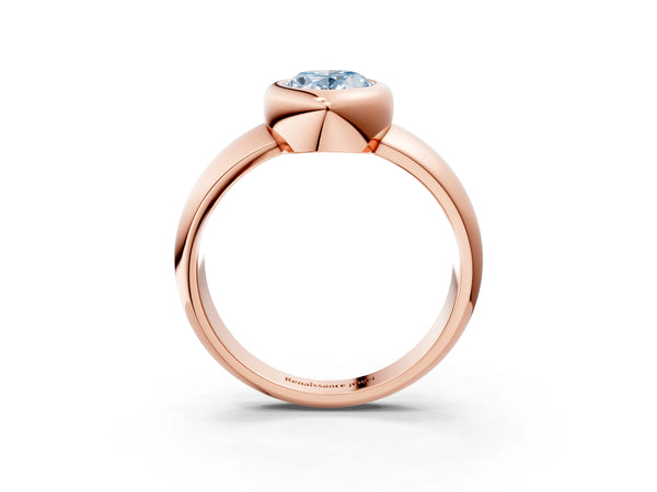 Rose gold Bezel Set Fancy Blue Oval  Solitaire Ring with Wide Band