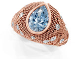Rose gold Bezel Set Fancy Blue Pear Cut Diamond Milgrain Band Ring_1