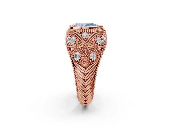 Rose gold Bezel Set Fancy Blue Pear Cut Diamond Milgrain Band Ring