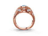 Rose gold Bezel Set Fancy Blue Pear Cut Diamond Milgrain Band Ring_3