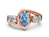 Rose gold Bezel Set Fancy Blue Pear Cut Diamond Split Shank Ring