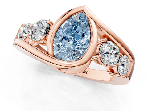 Rose gold Bezel Set Fancy Blue Pear Cut Diamond Split Shank Ring_1