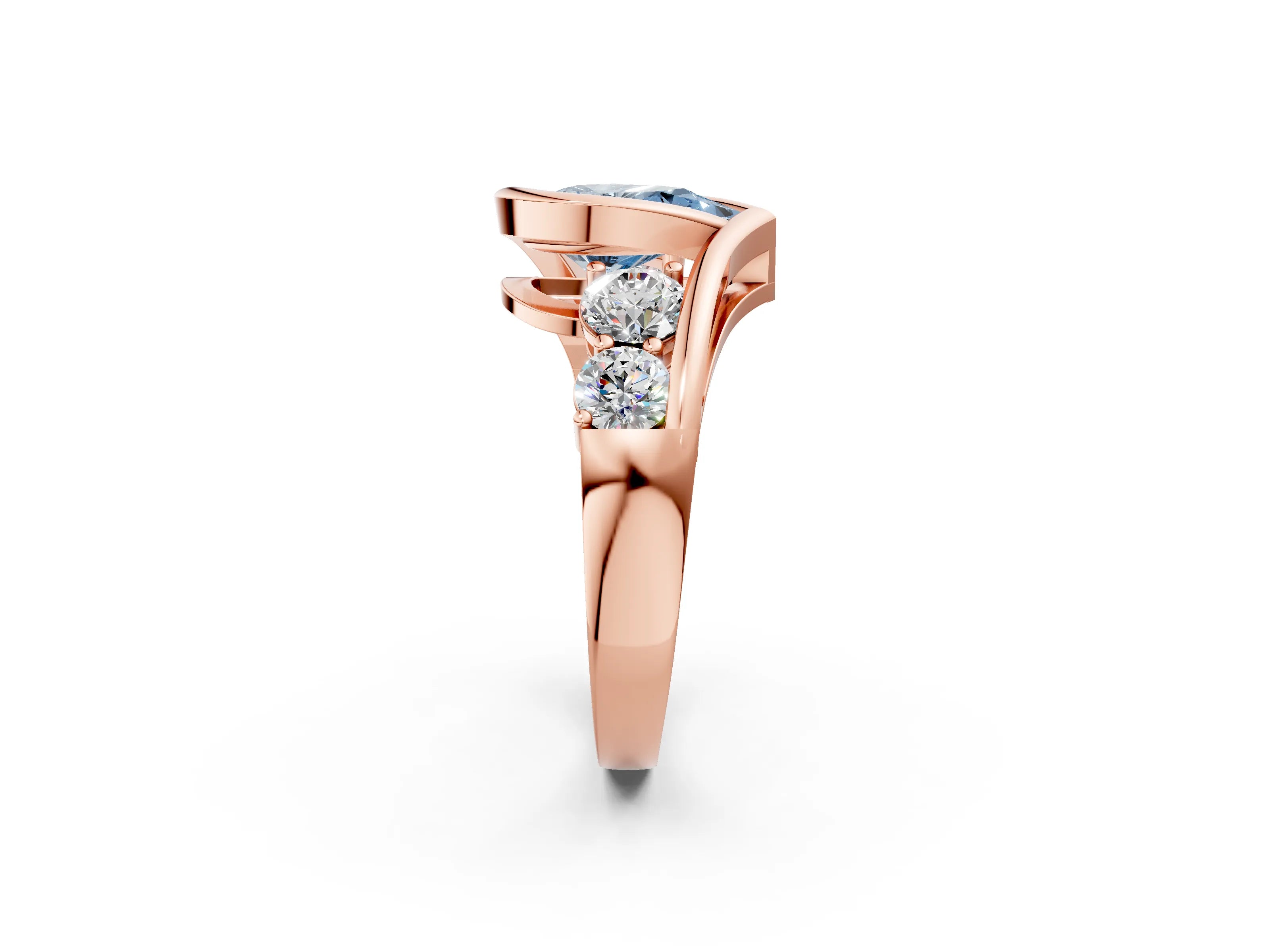 Rose gold Bezel Set Fancy Blue Pear Cut Diamond Split Shank Ring_2