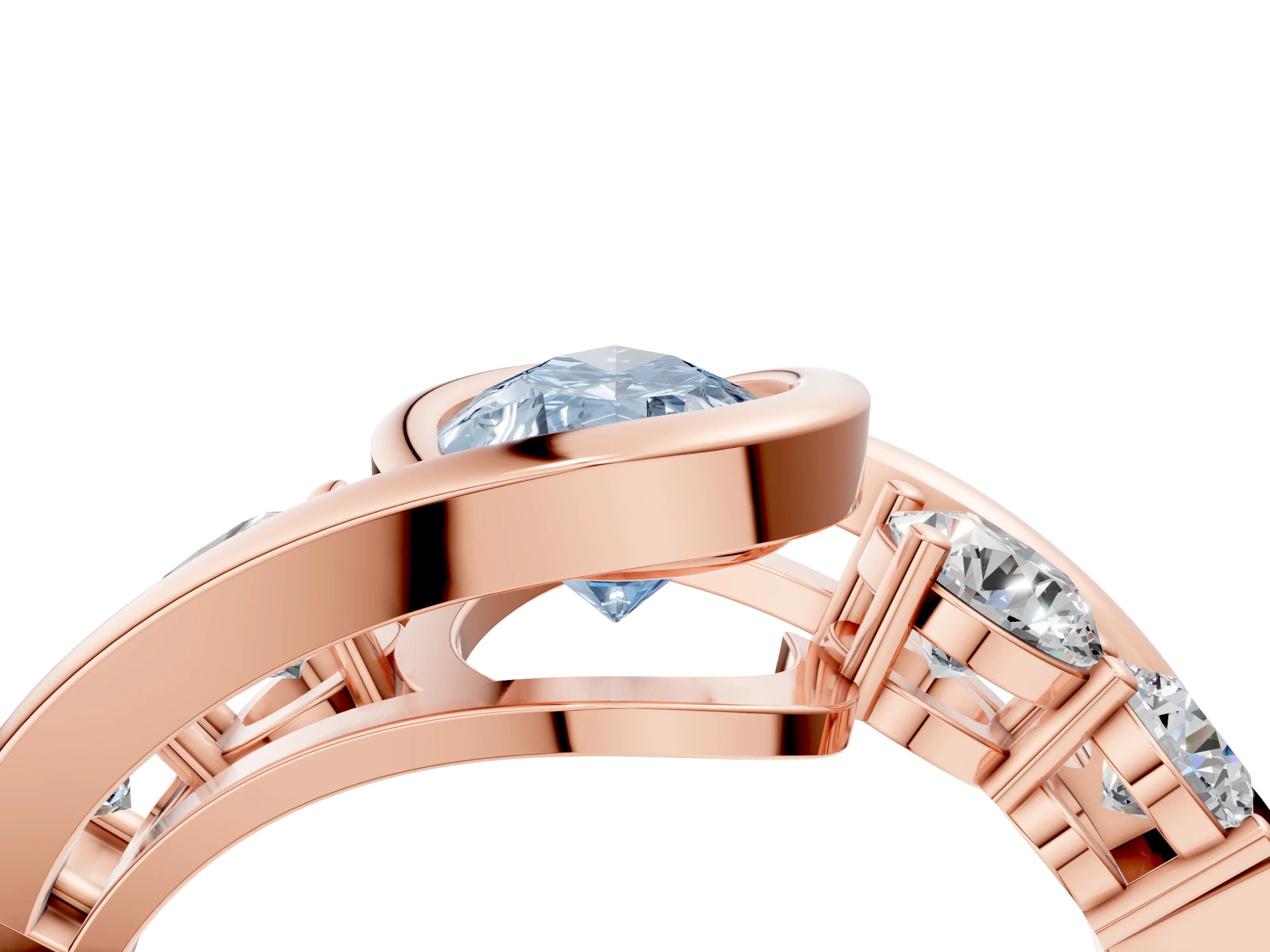 Rose gold Bezel Set Fancy Blue Pear Cut Diamond Split Shank Ring_4