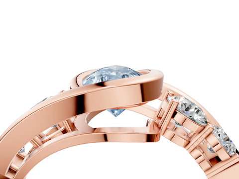 Rose gold Bezel Set Fancy Blue Pear Cut Diamond Split Shank Ring_4