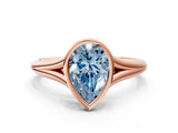 Rose gold Bezel Set Fancy Blue Pear  Cut Solitaire Ring with Tapered Band 1