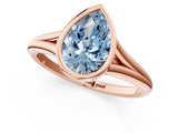 Rose gold Bezel Set Fancy Blue Pear  Cut Solitaire Ring with Tapered Band 2