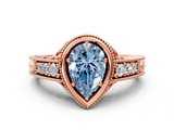 Rose gold Bezel Set Fancy Blue Pear  Diamond Milgrain Pave Engagement Ring_31