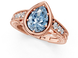 Rose gold Bezel Set Fancy Blue Pear  Diamond Milgrain Pave Engagement Ring_32