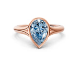 Rose gold Bezel Set Fancy Blue Pear  Solitaire Diamond Ring with Smooth Band 2