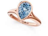 Rose gold Bezel Set Fancy Blue Pear  Solitaire Diamond Ring with Smooth Band 3