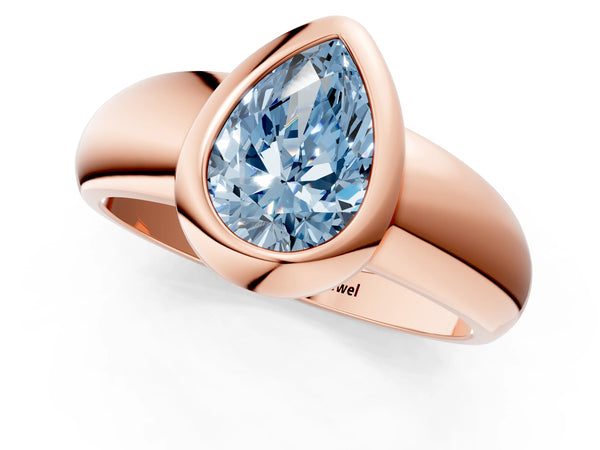 Rose gold Bezel Set Fancy Blue Pear  Solitaire Ring with Wide Band