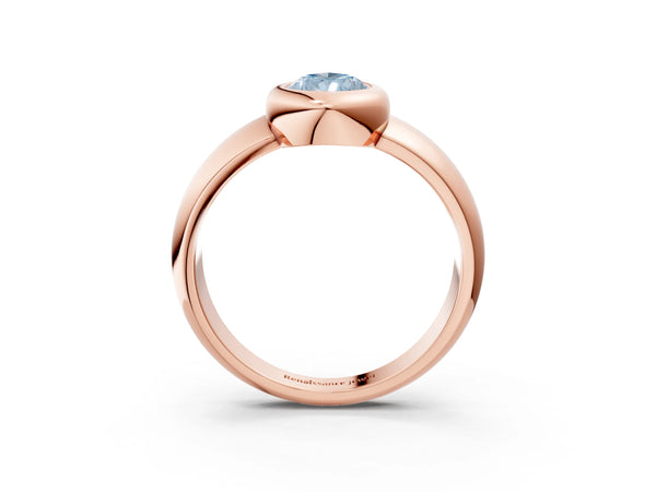Rose gold Bezel Set Fancy Blue Pear  Solitaire Ring with Wide Band