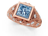 Rose gold Bezel Set Fancy Blue Princess Cut Diamond Milgrain Band Ring_1