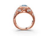 Rose gold Bezel Set Fancy Blue Princess Cut Diamond Milgrain Band Ring_3