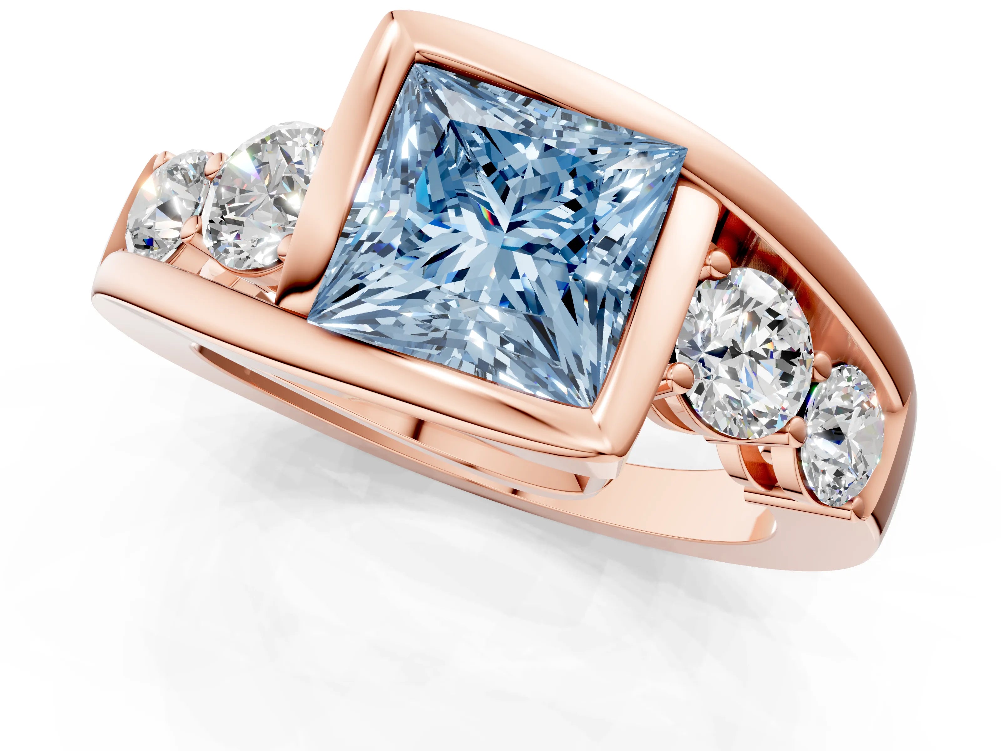 Rose gold Bezel Set Fancy Blue Princess Cut Diamond Split Shank Ring_1