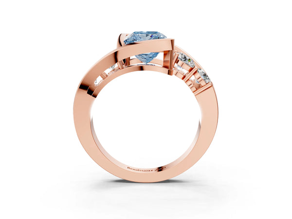 Rose gold Bezel Set Fancy Blue Princess Cut Diamond Split Shank Ring