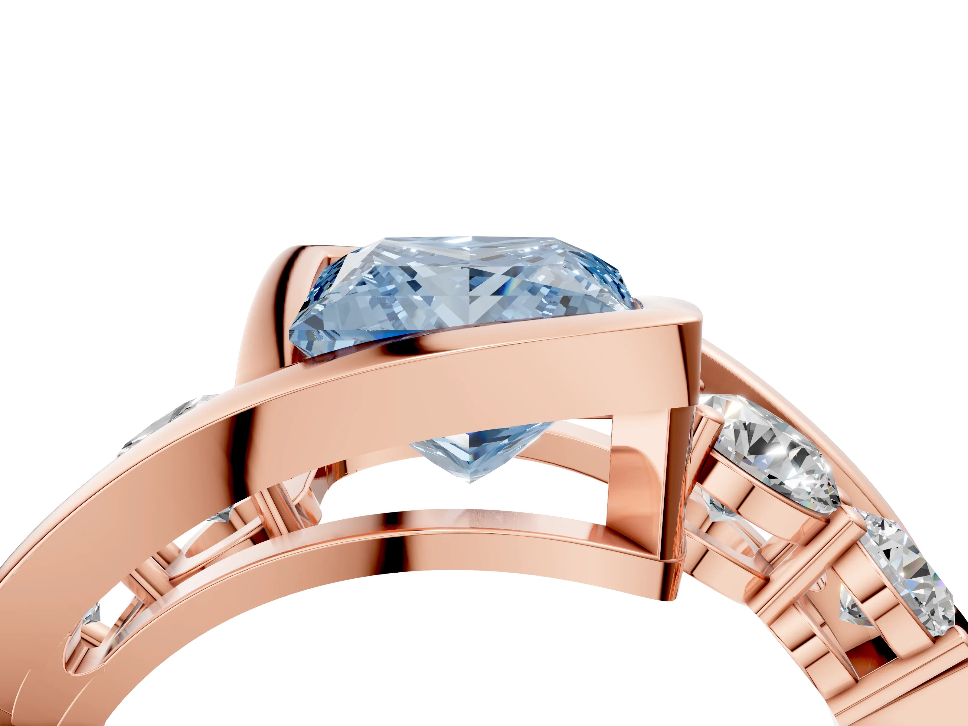 Rose gold Bezel Set Fancy Blue Princess Cut Diamond Split Shank Ring_4