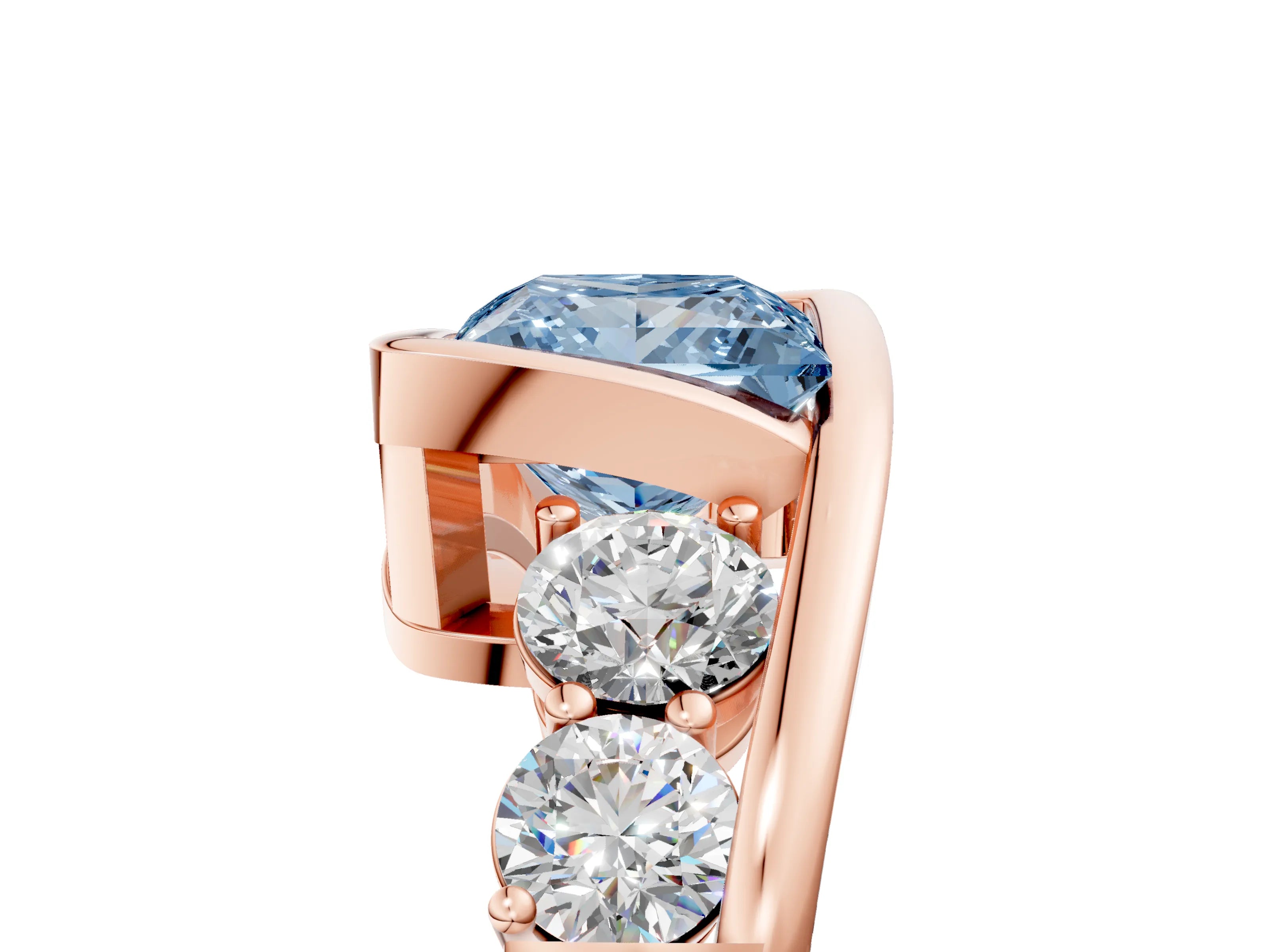 Rose gold Bezel Set Fancy Blue Princess Cut Diamond Split Shank Ring_5