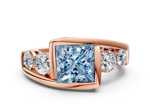 Rose gold Bezel Set Fancy Blue Princess Cut Diamond Split Shank Ring