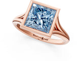Rose gold Bezel Set Fancy Blue Princess  Cut Solitaire Ring with Tapered Band 1