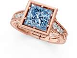 Rose gold Bezel Set Fancy Blue Princess  Diamond Milgrain Pave Engagement Ring_34
