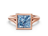 Rose gold Bezel Set Fancy Blue Princess  Solitaire Diamond Ring with Smooth Band 1