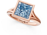 Rose gold Bezel Set Fancy Blue Princess  Solitaire Diamond Ring with Smooth Band 2