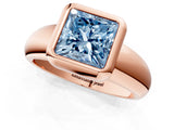 Rose gold Bezel Set Fancy Blue Princess  Solitaire Ring with Wide Band 1