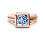 Rose gold Bezel Set Fancy Blue Princess  Solitaire Ring with Wide Band