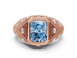 Rose gold Bezel Set Fancy Blue Radiant Cut Diamond Milgrain Band Ring