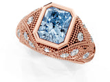 Rose gold Bezel Set Fancy Blue Radiant Cut Diamond Milgrain Band Ring_1