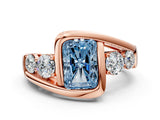 Rose gold Bezel Set Fancy Blue Radiant Cut Diamond Split Shank Ring