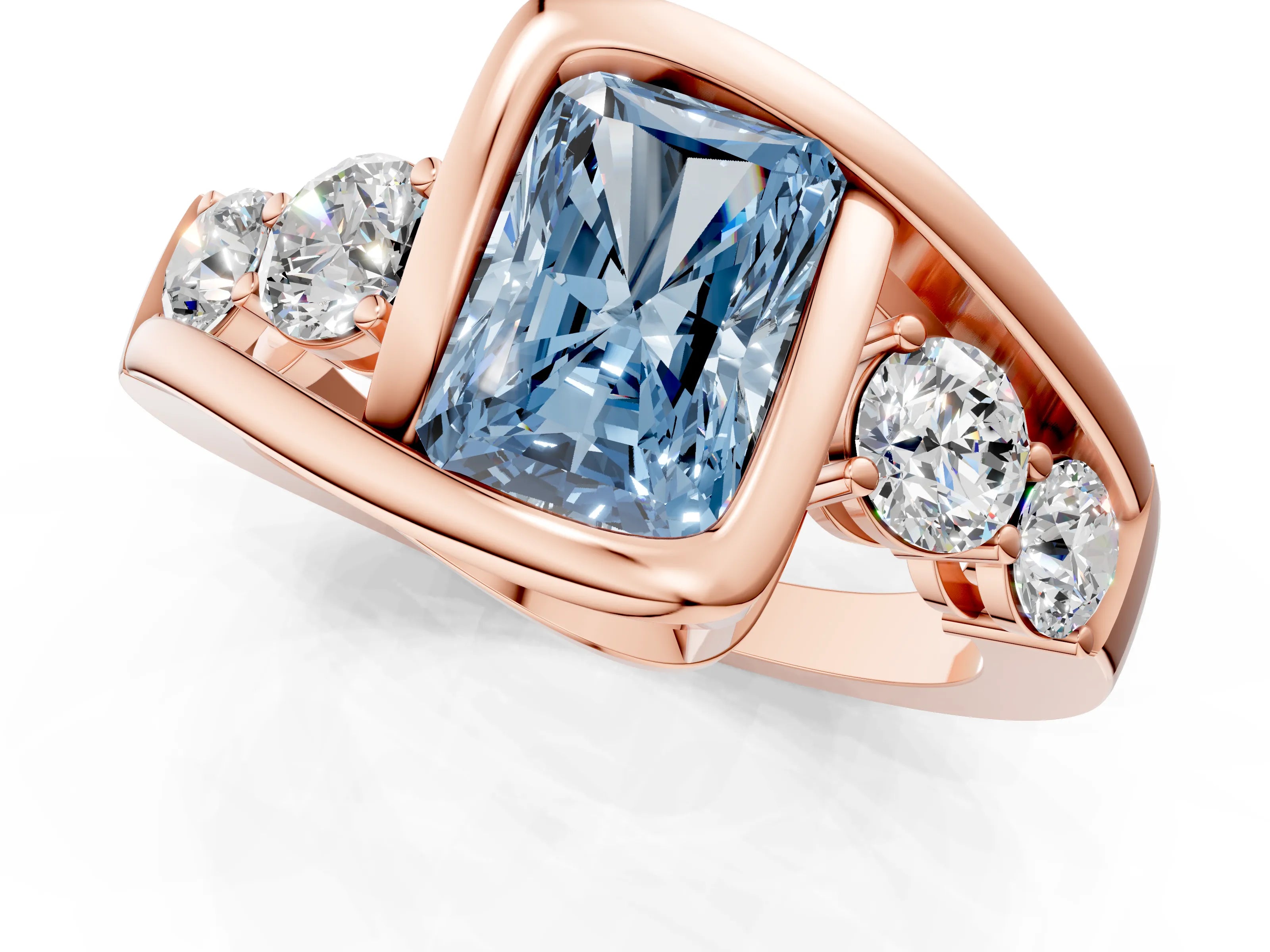 Rose gold Bezel Set Fancy Blue Radiant Cut Diamond Split Shank Ring_1