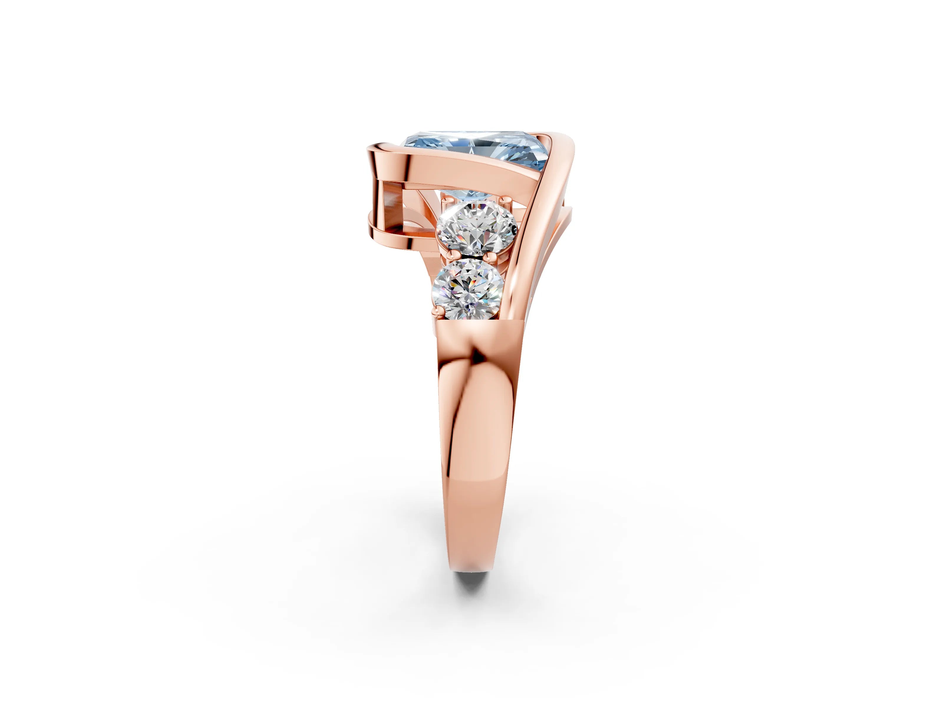 Rose gold Bezel Set Fancy Blue Radiant Cut Diamond Split Shank Ring_2