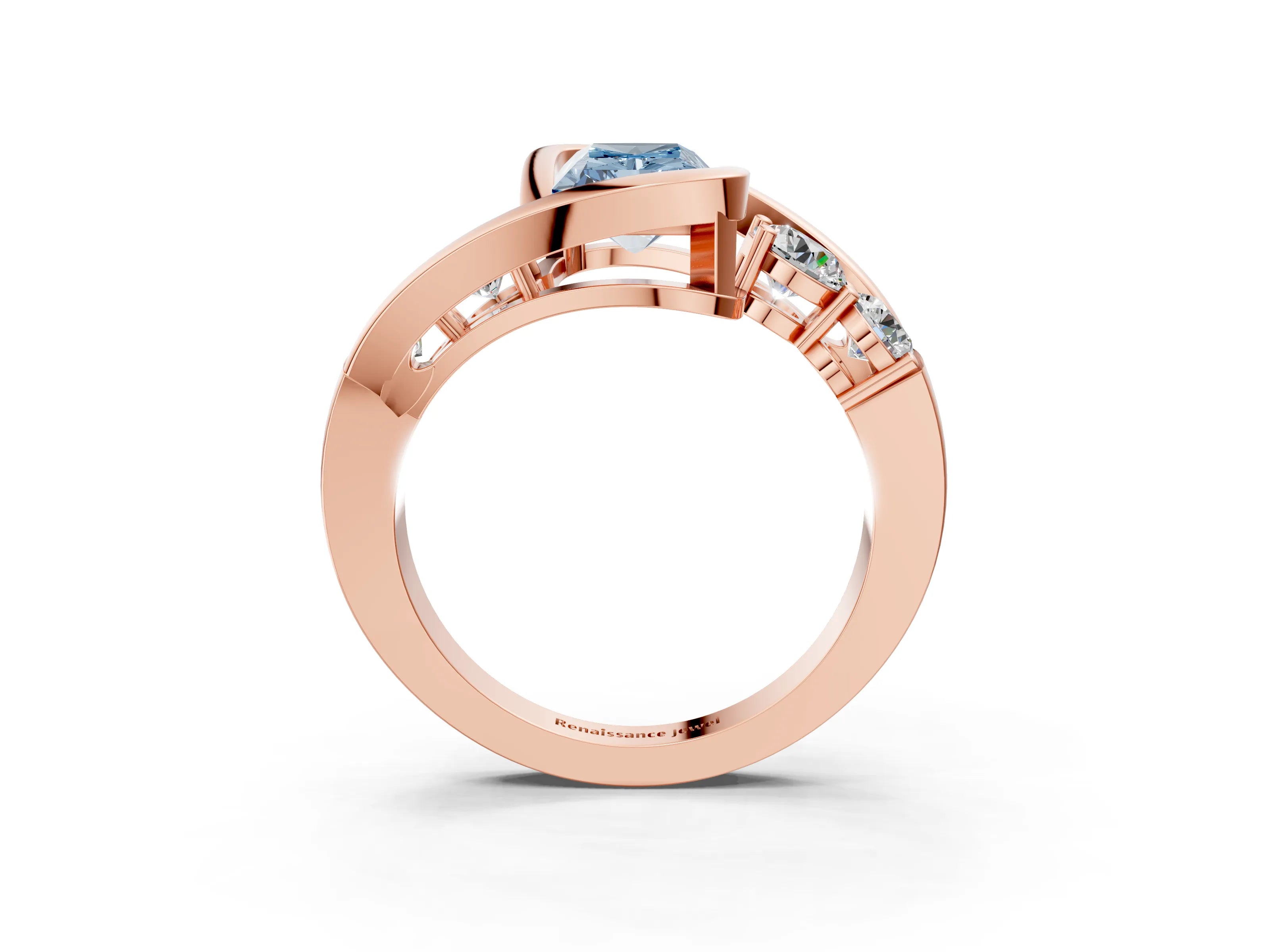 Rose gold Bezel Set Fancy Blue Radiant Cut Diamond Split Shank Ring_3