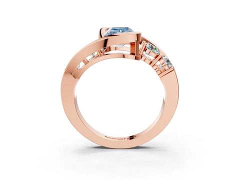 Rose gold Bezel Set Fancy Blue Radiant Cut Diamond Split Shank Ring_3