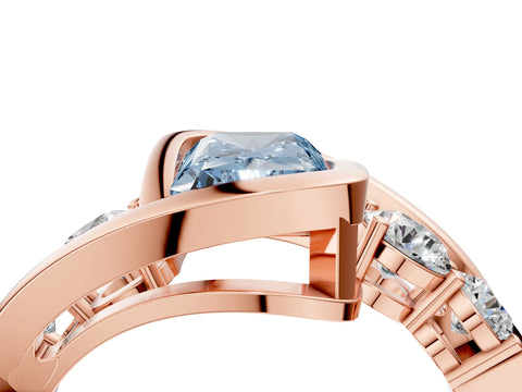 Rose gold Bezel Set Fancy Blue Radiant Cut Diamond Split Shank Ring_4