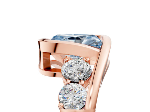 Rose gold Bezel Set Fancy Blue Radiant Cut Diamond Split Shank Ring_5
