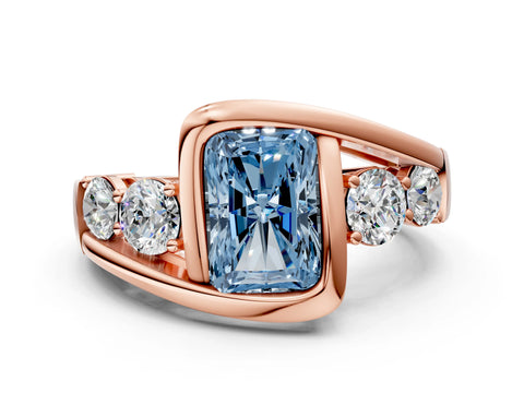 Rose gold Bezel Set Fancy Blue Radiant Cut Diamond Split Shank Ring