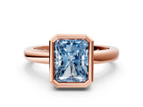 Rose gold Bezel Set Fancy Blue Radiant Cut Solitaire Engagement Ring with Classic Band