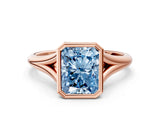 Rose gold Bezel Set Fancy Blue Radiant  Cut Solitaire Ring with Tapered Band 2