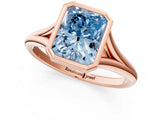 Rose gold Bezel Set Fancy Blue Radiant  Cut Solitaire Ring with Tapered Band 3