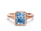 Rose gold Bezel Set Fancy Blue Radiant  Solitaire Diamond Ring with Smooth Band 1