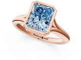 Rose gold Bezel Set Fancy Blue Radiant  Solitaire Diamond Ring with Smooth Band 2